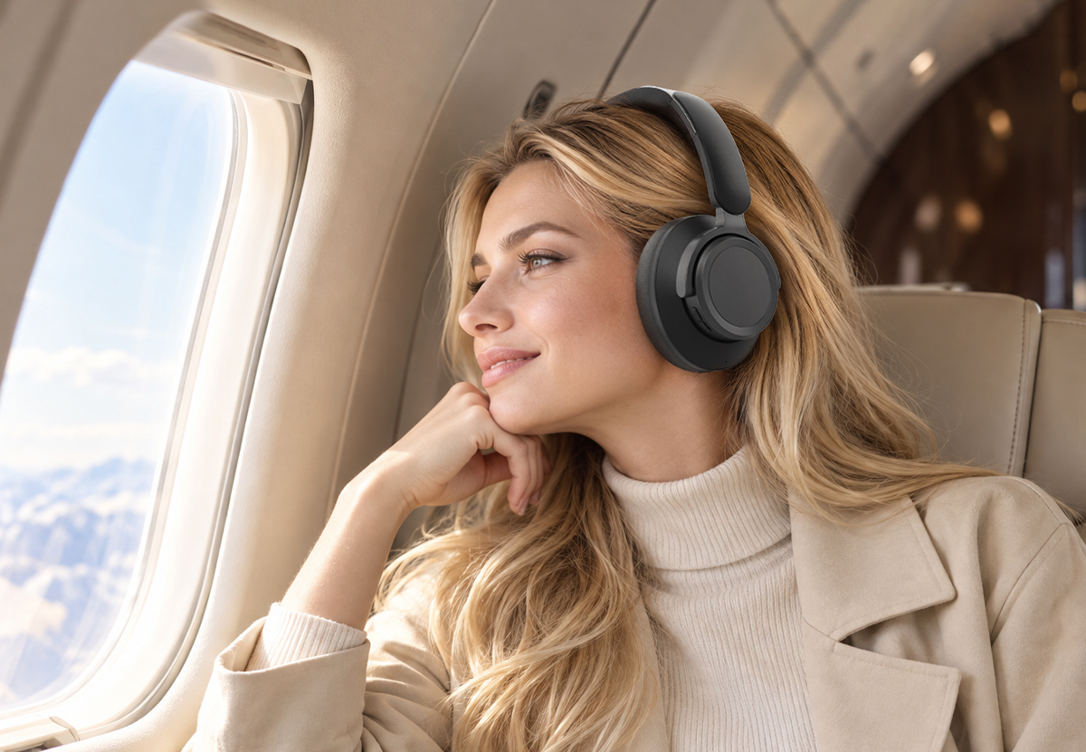 Air travel noise cancellation scene